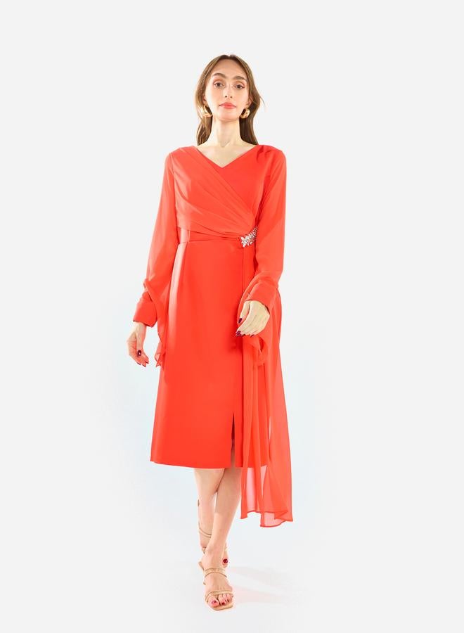 House of Moda Women Draped Crystal Waist Midi Dress - Image 1